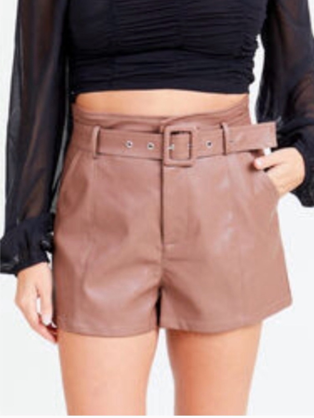 Faux Leather High-Waist Shorts in Mauve